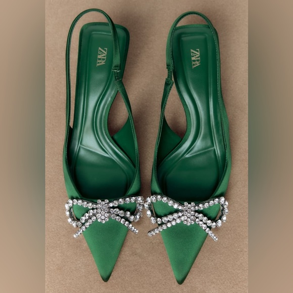 Zara Green Embellished Bow Heeled Slingback - Picture 7 of 17